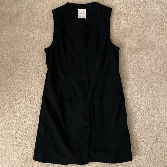 Abercrombie & Fitch Black Button-Front Linen-Blend Mara Mini Dress A&F 662670732 - Picture 5 of 7